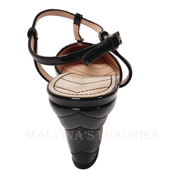 GUCCI SHOES T-STRAP SILVER GLITTER SLINGBACK PUMPS w DOUBLE G LOGO sz 37.5 7.5 - Picture 9 of 14